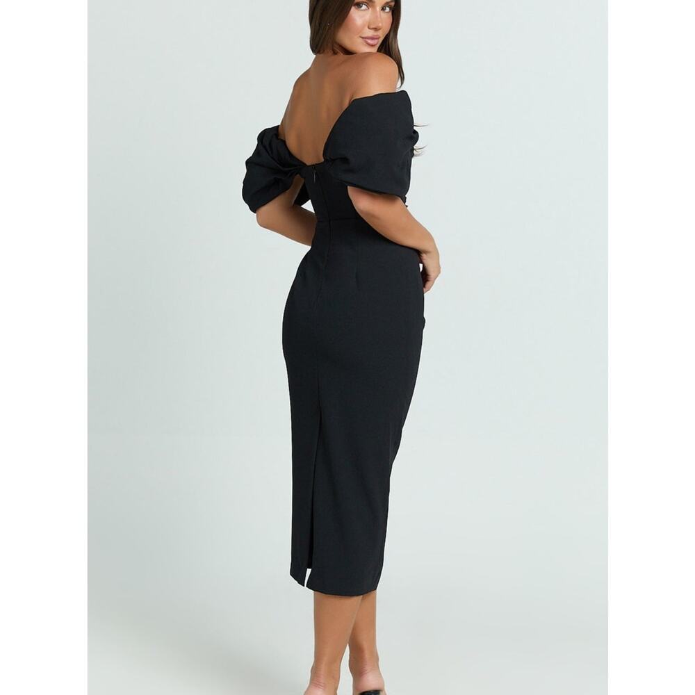 NWT REVOLVE Australia SHOWPO Lohan black midi with puff sleeves body con US 16 - Picture 3 of 11